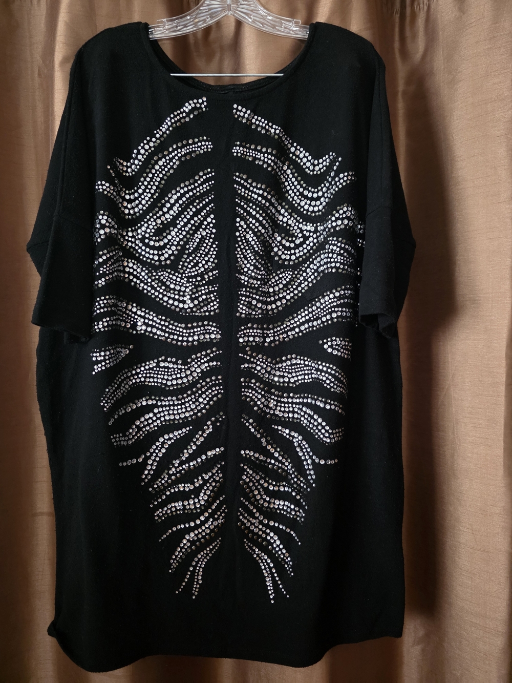 Black Womens Rhinestone Zebra-Print Sweater